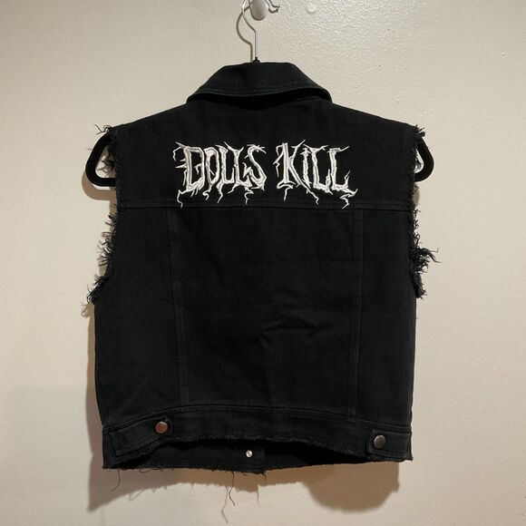NWTs Dolls Kill Cropped Black Denim Jacket Women's Size Large Goth Grunge - Picture 10 of 10